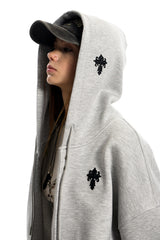 Cross Emblem Oversize Hoodie - Gray