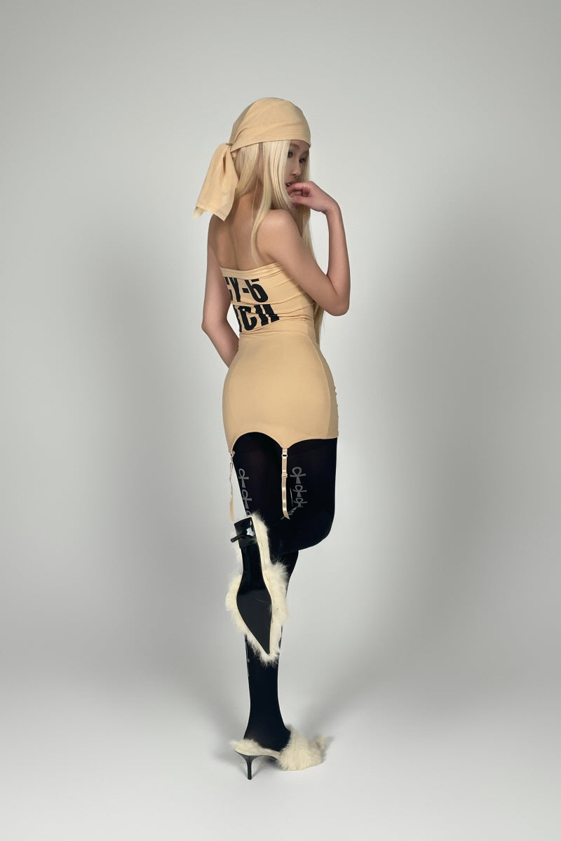 Bold Edge Bandeau Mini Dress - Beige
