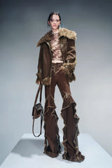 Velvet-Lined Luxe Fur Coat-Brown