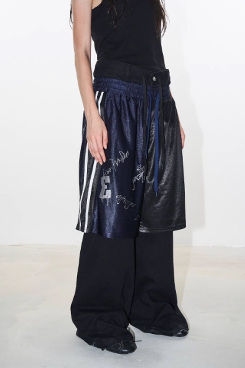 Urban Graffiti Panelled Wide-Leg Pants