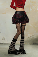 Dual Plaid Patchwork Leather Mini Skirt