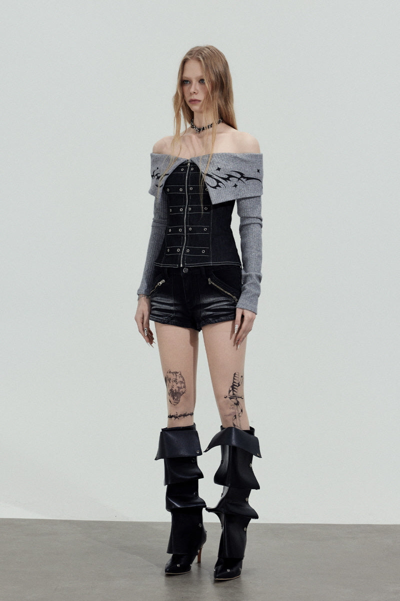 Tribal Corset Off-Shoulder Top