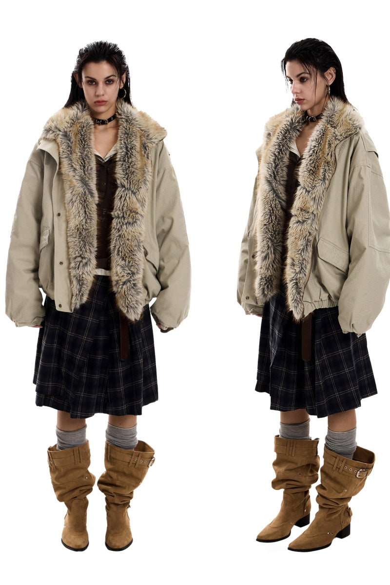 Feral City Fur-Collar Jacket - Apricot