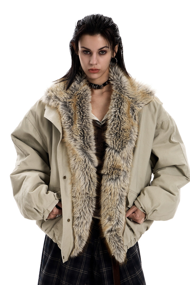 Feral City Fur-Collar Jacket - Apricot