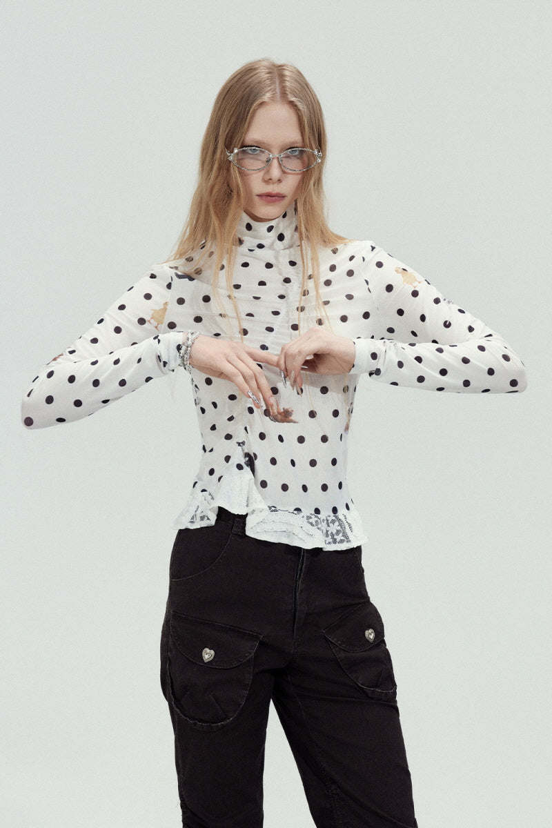 Polka Dot Mesh Slim Top