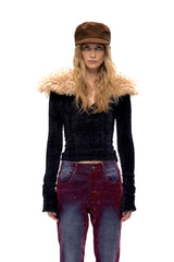 Plush Embrace Fur Collar Knit Sweater