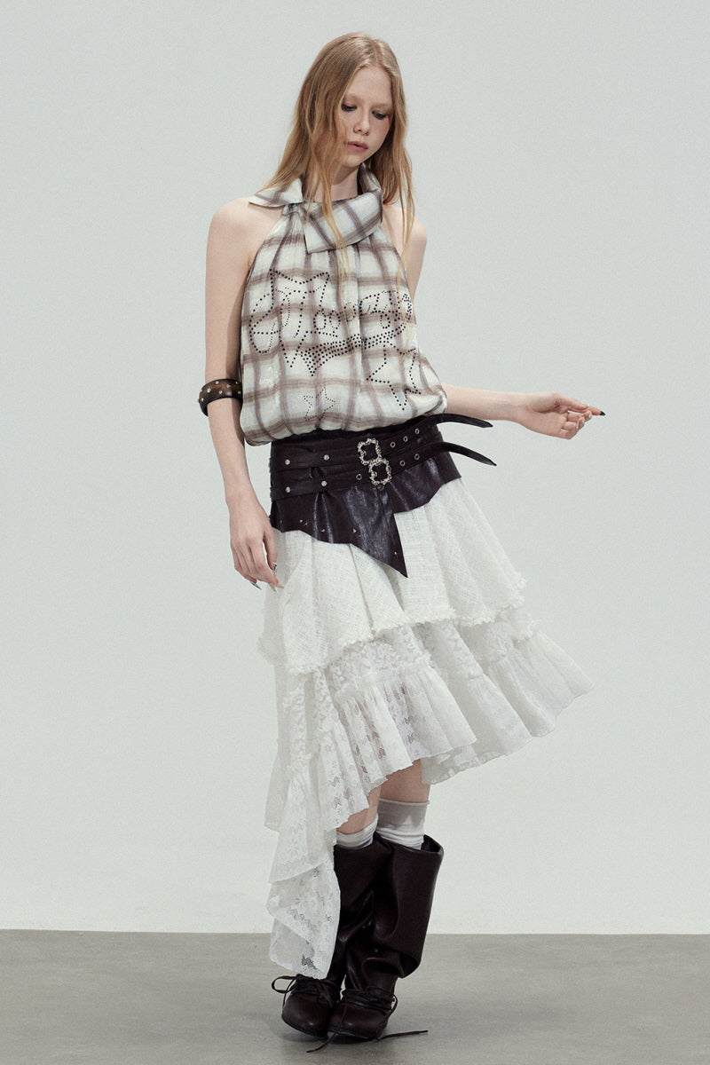 Sheer Plaid Halter Top