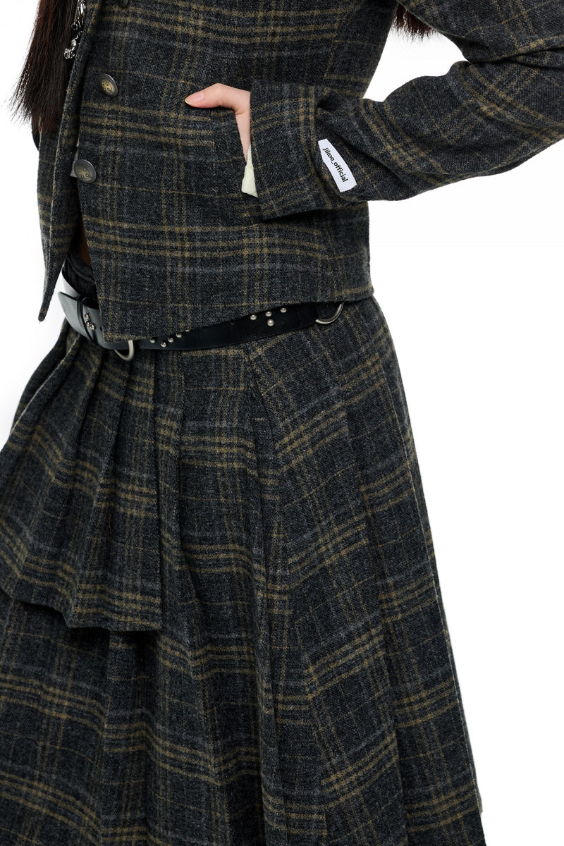 Shadow Plaid Hooded Skirt Set