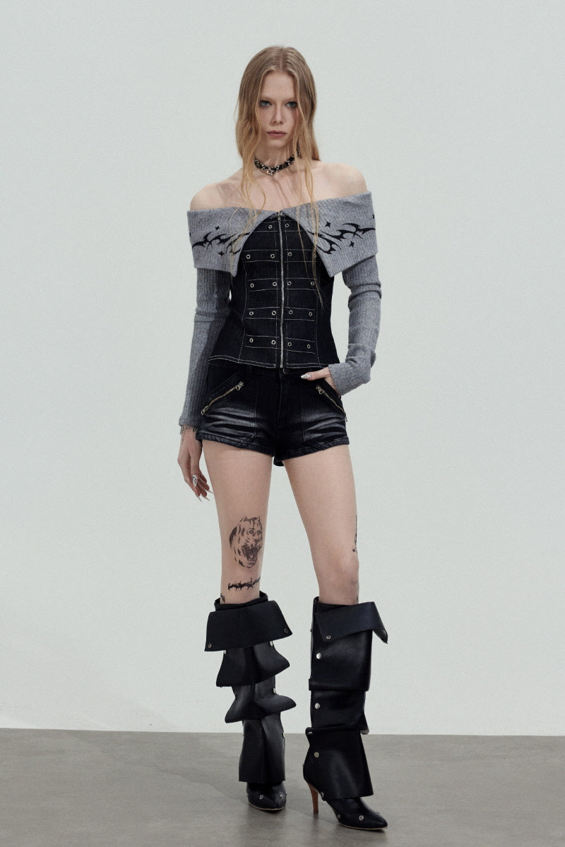 Tribal Corset Off-Shoulder Top