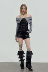 Tribal Corset Off-Shoulder Top