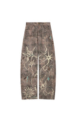 Ethereal Rust Abstract Printed Wide-Leg Pants