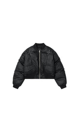 Stud Detail Cropped Leather Bomber Jacket