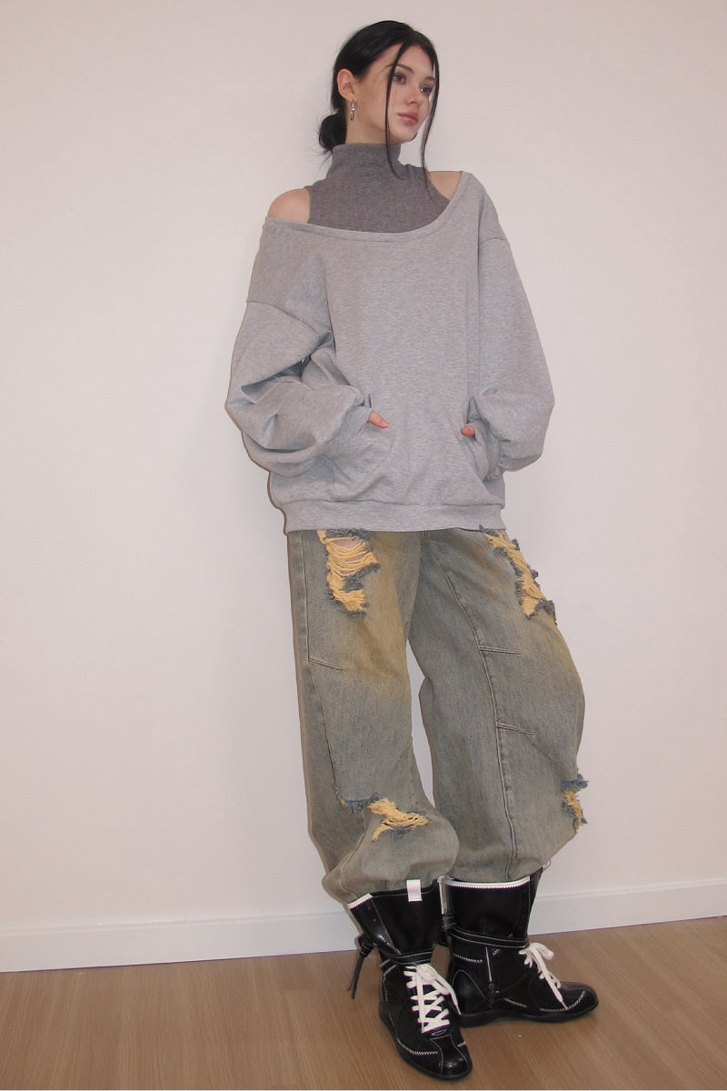 Layered Slouch Off-Shoulder Sweatshirt