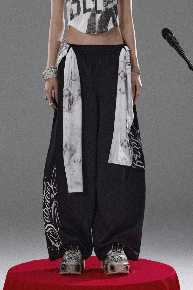 Graffiti Flow Wide Pants  - Black