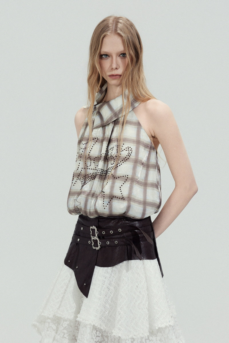 Sheer Plaid Halter Top