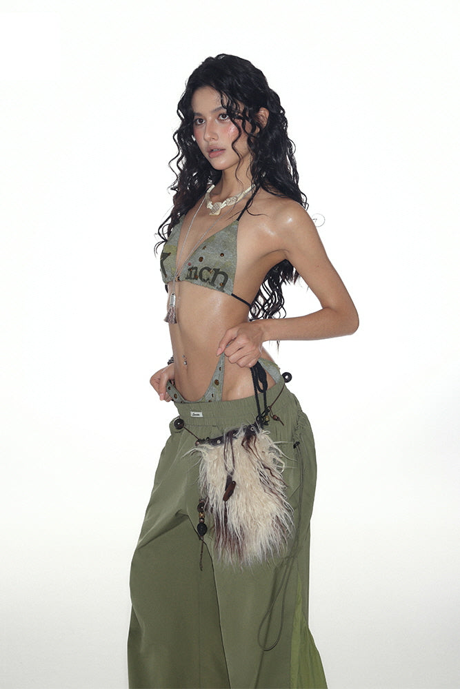 Urban Camo Chain-Detail Triangle Bikini Set