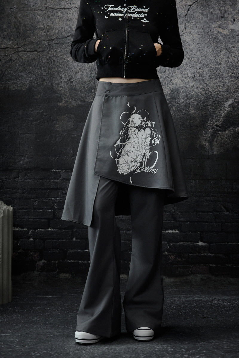 Asymmetric Overlay Straight Pants