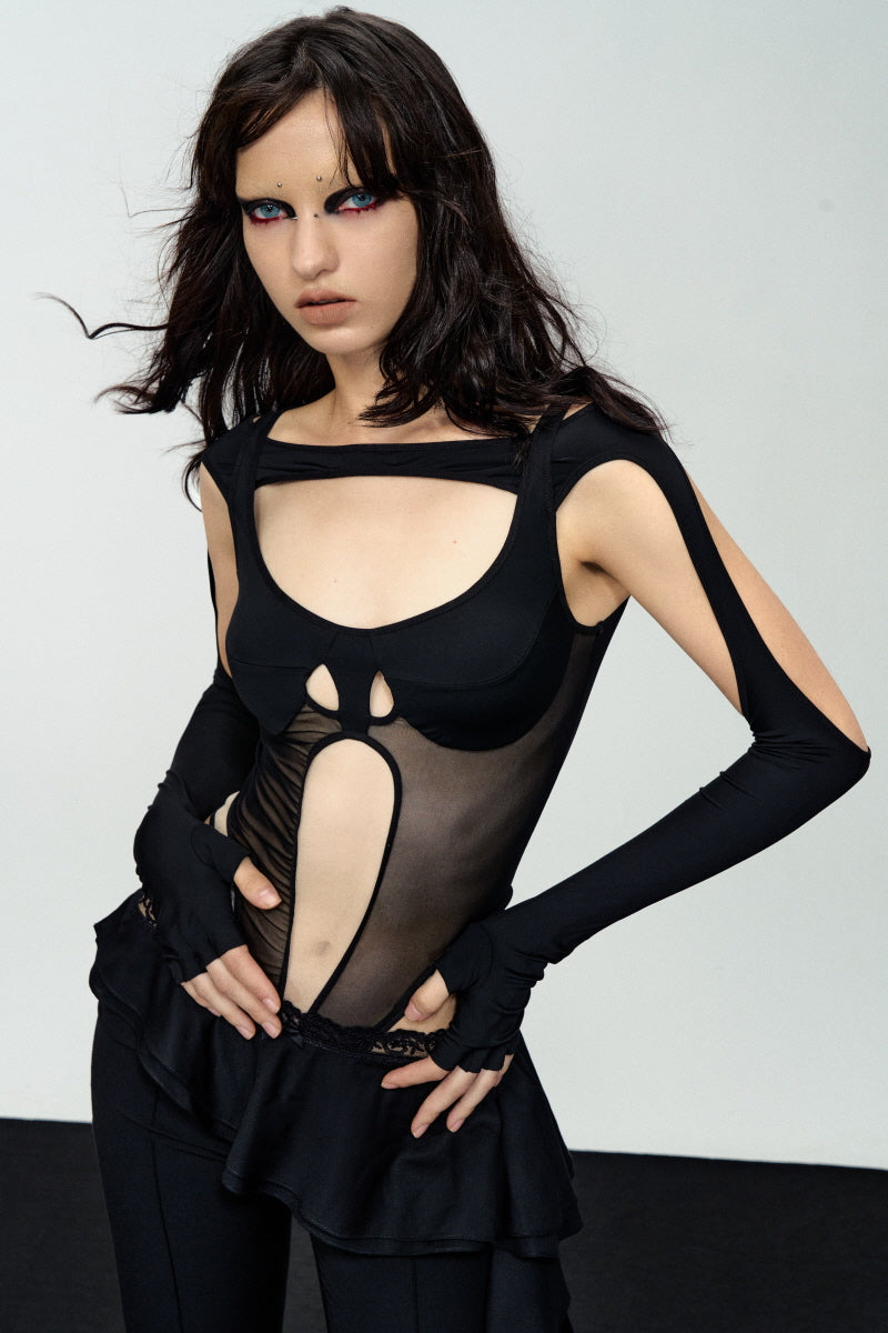 Shadow Carve Mesh Glove Bodysuit