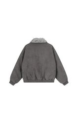 Shadow Patch Fur-Collar Warm Jacket - Gray