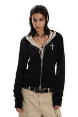 Leopard Lined Cross Zip Hoodie