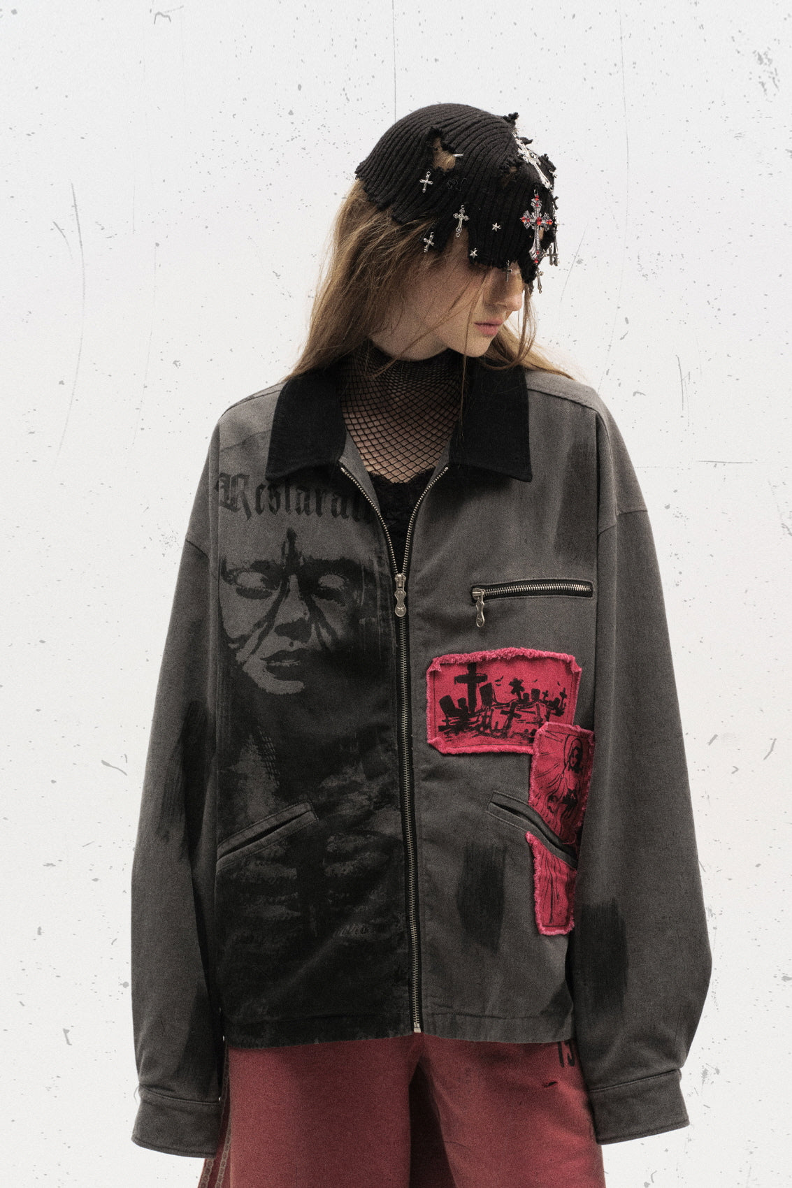Red Fragment Graffiti Zip Jacket
