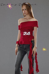 Racing Spirit Off-Shoulder Streamer Top