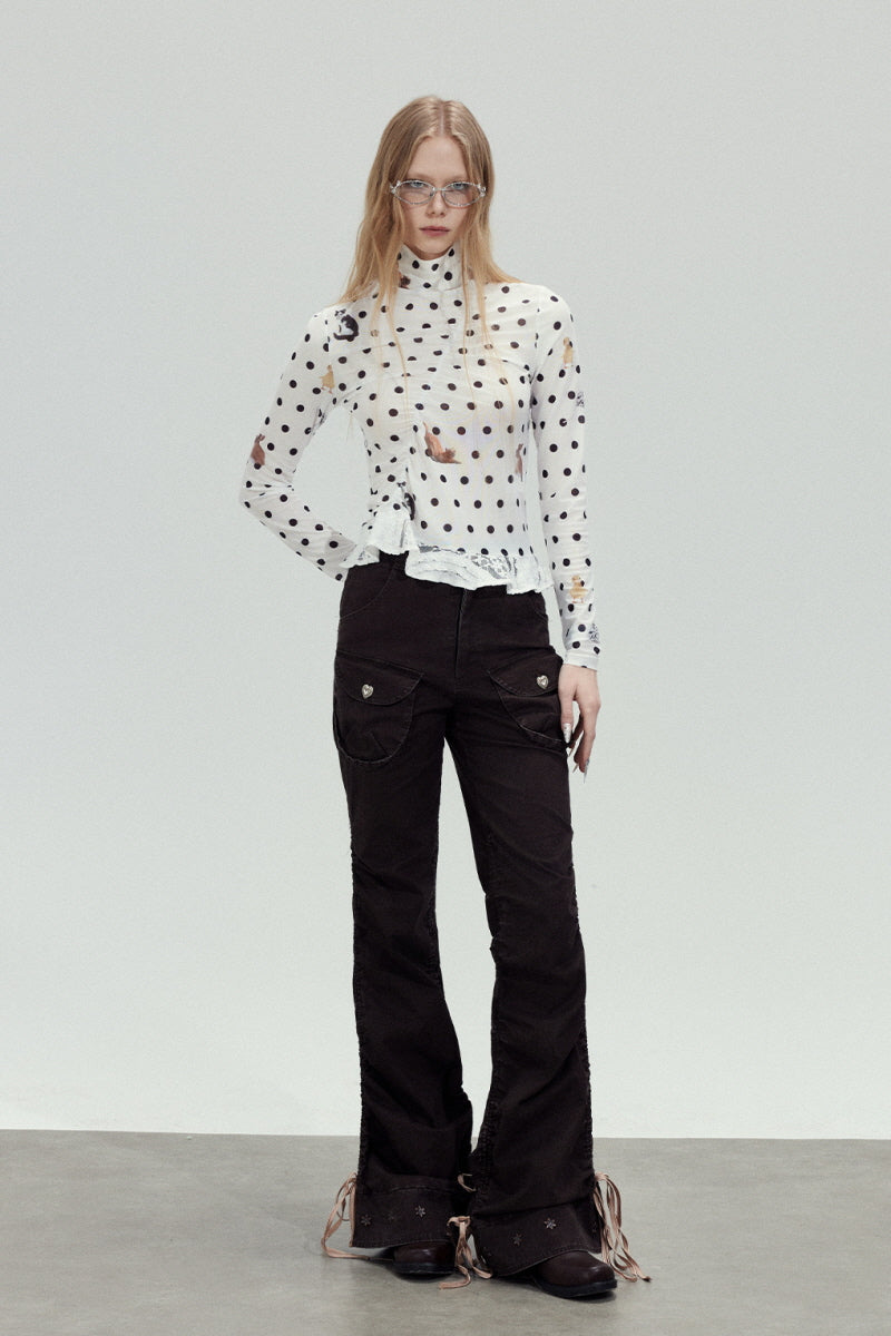 Polka Dot Mesh Slim Top