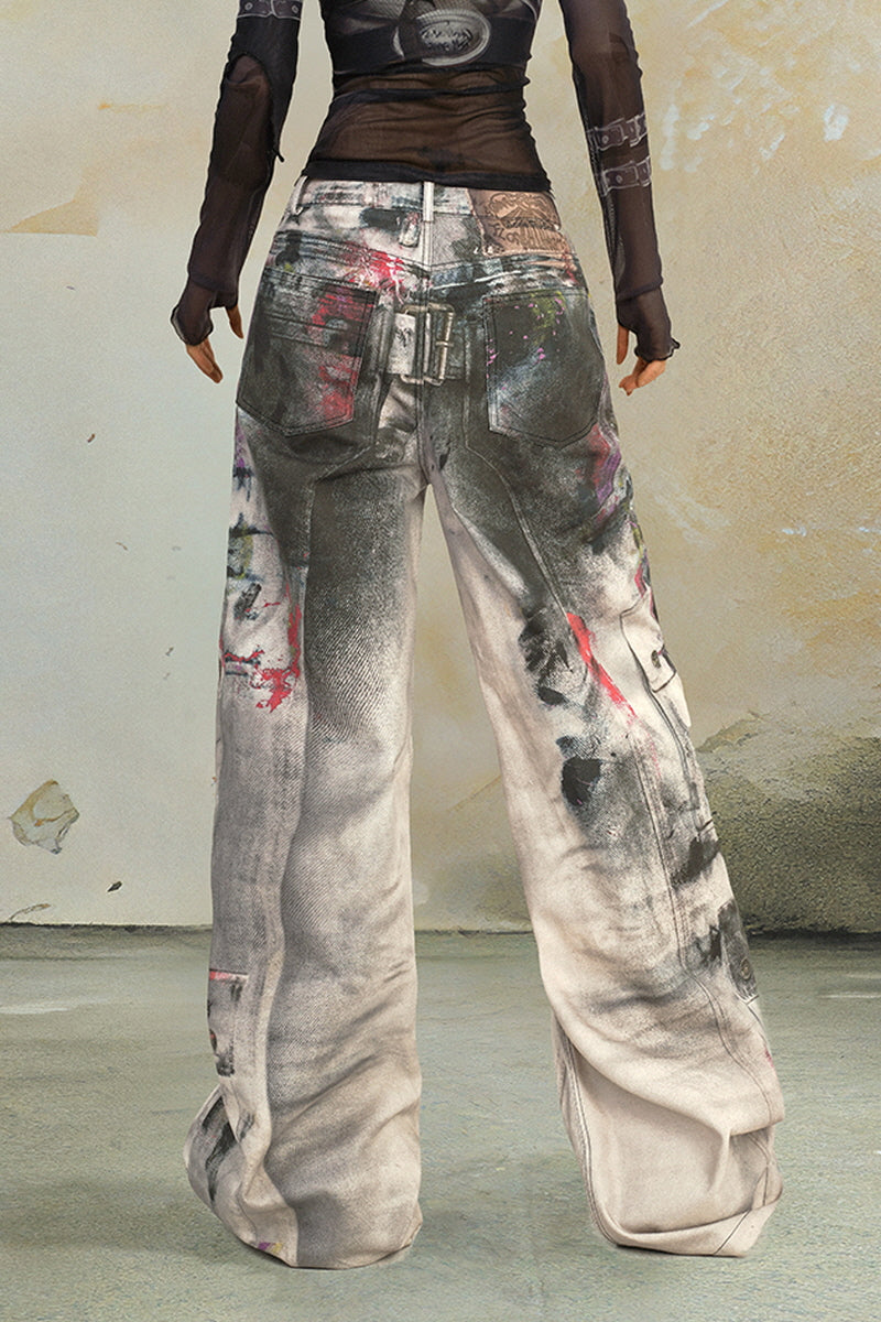 Urban Chaos Paint-Splattered Wide-Leg Jeans