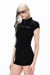 Rhinestone Angel Curve Polo Top