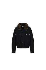Midnight Cargo Fur-Collar Jacket - Black