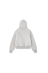 Leopard Cross Faux-Fur Hooded Bomber - Gray