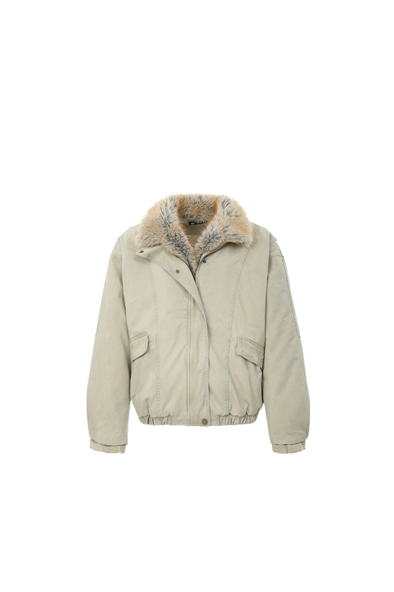 Feral City Fur-Collar Jacket - Apricot
