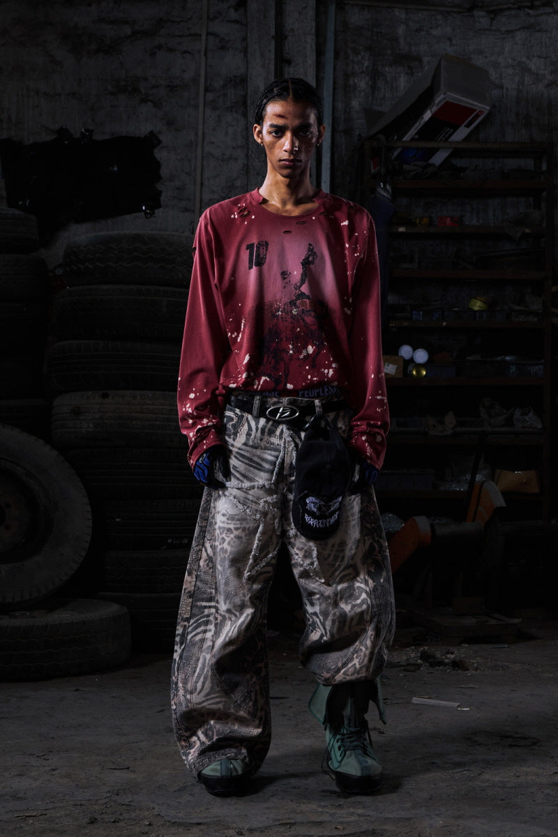 Paint-Splatter Graphic Long Sleeve T-Shirt