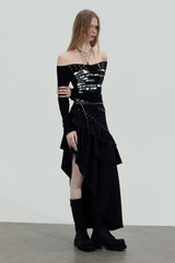 Studded Graphic Off-Shoulder Top