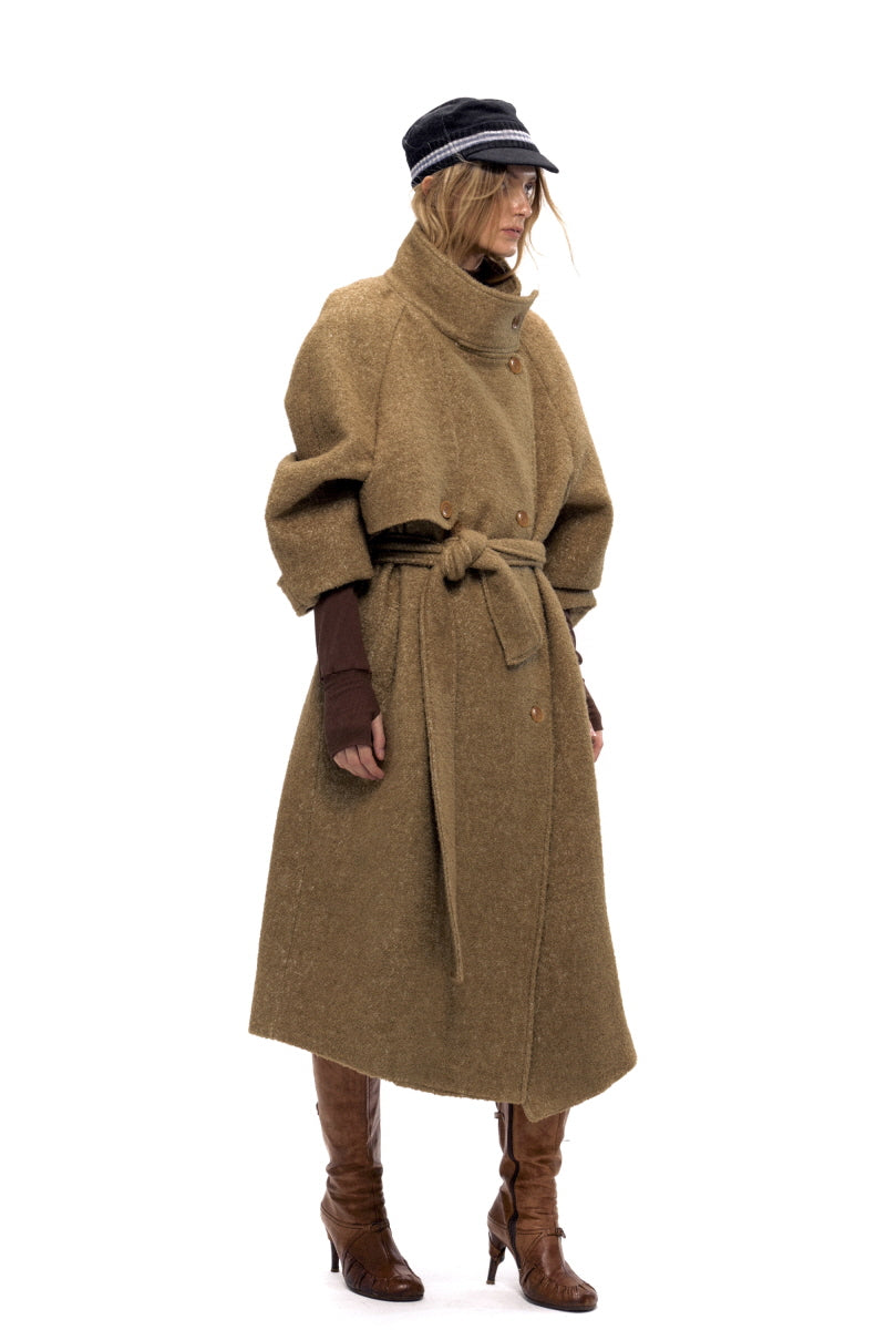 Belted Elegance Long Wool Coat