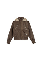 Urban Edge Fur-Trim Short Jacket - Dark Brown