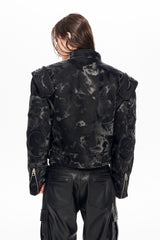 Obsidian Edge Cropped Biker Leather Jacket - Black
