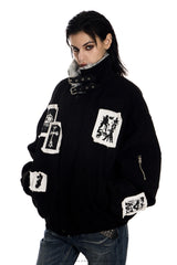 Shadow Patch Fur-Collar Warm Jacket - Black