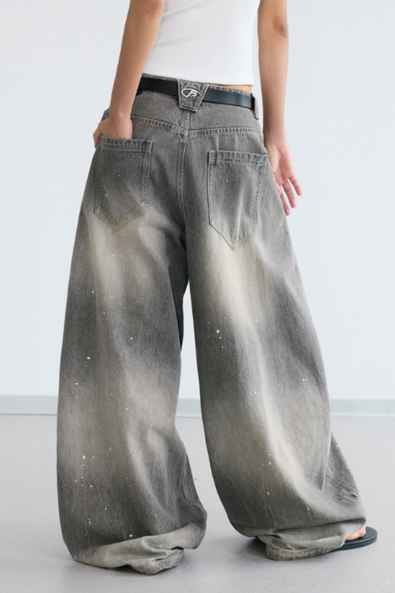 Vintage Grey Wide-Leg Denim Pants