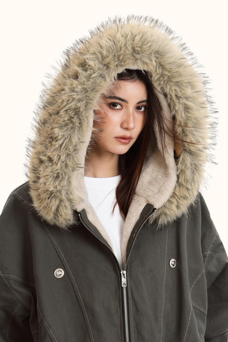 Frosted Haven Faux Fur Hood Jacket