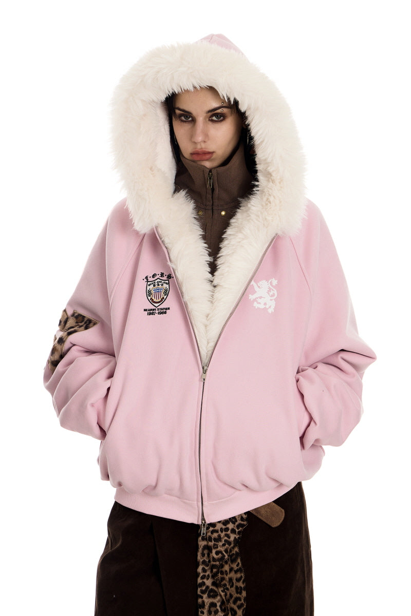 Frosted Pink Varsity Hooded Jacket