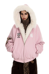 Frosted Pink Varsity Hooded Jacket
