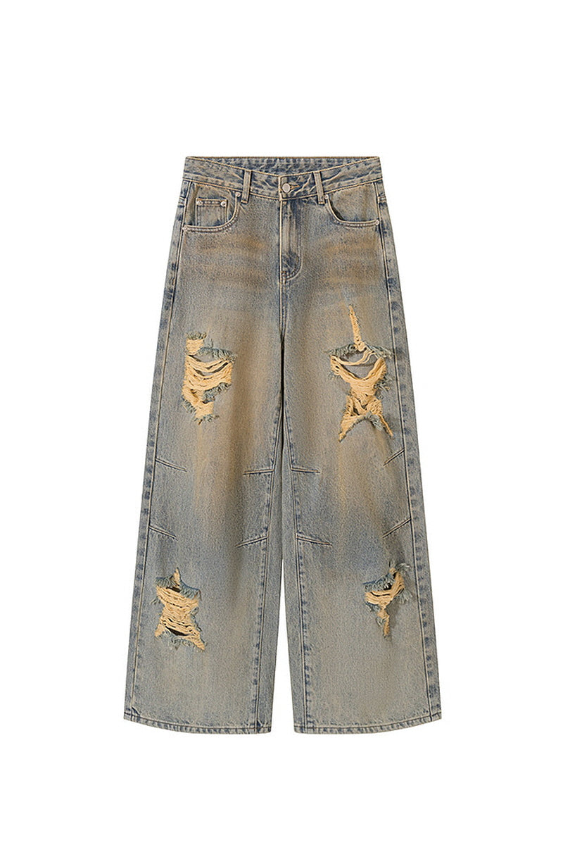 Distressed Vintage Straight Denim Pants