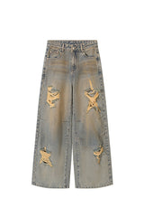 Distressed Vintage Straight Denim Pants