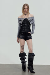 Gothic Cross Low-Rise Denim Shorts