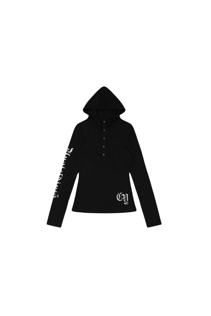 Night Code Gothic Hood Top - Black