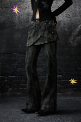 Washed Layered Panel Flare Pants