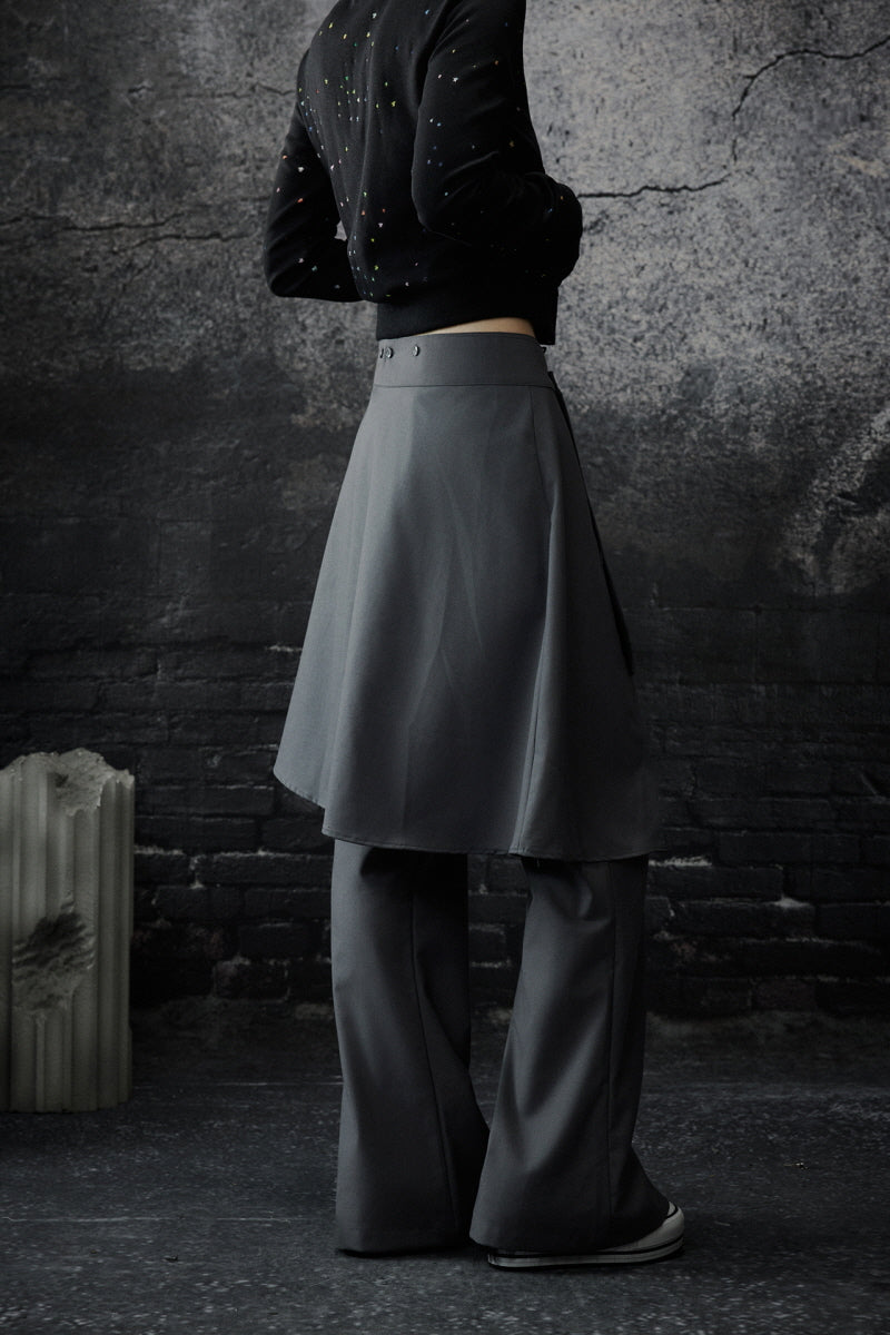 Asymmetric Overlay Straight Pants