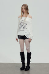 Graphic Off-Shoulder Loose Top