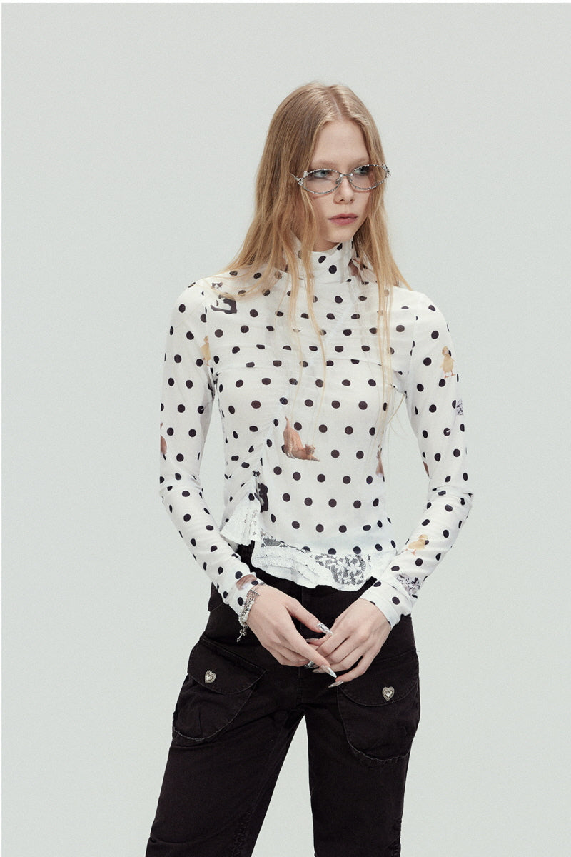 Polka Dot Mesh Slim Top